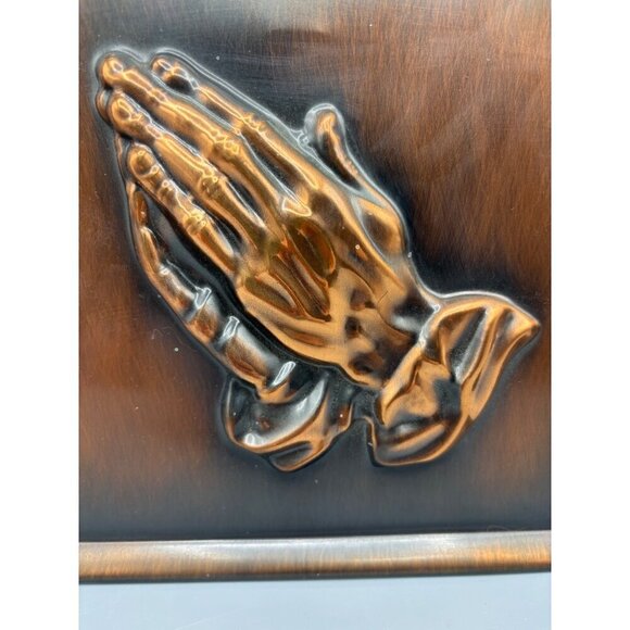 Vtg 70s Copper Guild Praying Hands Wall Art Plaque Napkin Holder Set - Picture 4 of 10